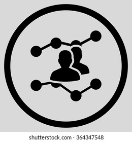 Audience Trends vector icon. Style is flat circled symbol, black color, rounded angles, light gray background.
