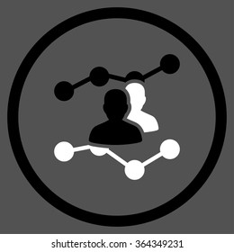 Audience Trends vector icon. Style is bicolor flat circled symbol, black and white colors, rounded angles, gray background.