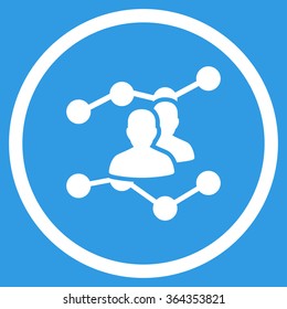 Audience Trends vector icon. Style is flat circled symbol, white color, rounded angles, blue background.