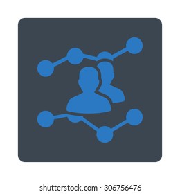 Audience Trends vector icon. This flat rounded square button uses smooth blue colors and isolated on a white background.