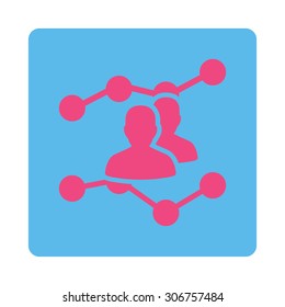 Audience Trends vector icon. This flat rounded square button uses pink and blue colors and isolated on a white background.