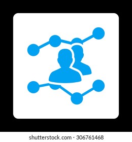 Audience Trends vector icon. This flat rounded square button uses blue and white colors and isolated on a black background.