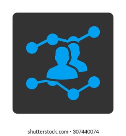 Audience Trends vector icon. This flat rounded square button uses blue and gray colors and isolated on a white background.