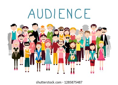 Audience Vector Illustration. Vector Groop of People Avatars on White Background. Men and Women in Crowd.