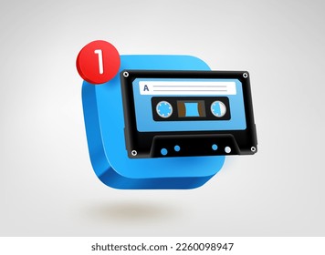 Botón de aplicación de audio con notificación. Icono de aplicación móvil vectorial 3