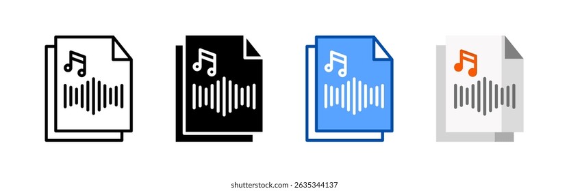 Paket mit Symbolen für Audioobjekte. Multistyle-Icon-Kollektion, perfekt für Websites, Apps und Präsentationen. Einfache Vektorsymbol-Sammlung