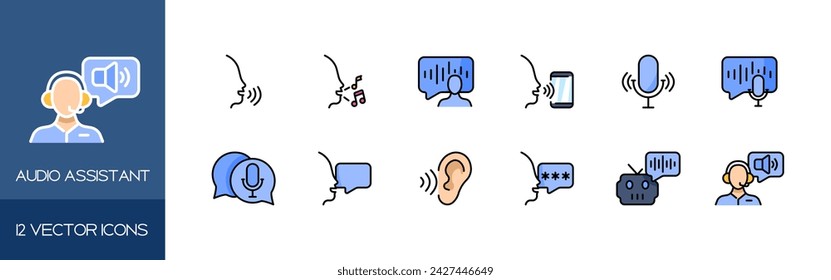 Audio assistant icon set. Flat style. Vector icons