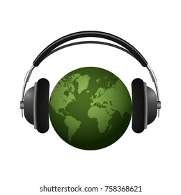 Audio background earth with headphones