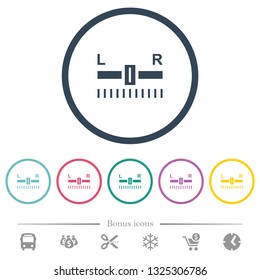 Audio balance control flat color icons in round outlines. 6 bonus icons included.