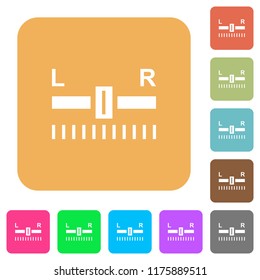 Audio balance control flat icons on rounded square vivid color backgrounds.