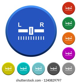 Audio balance control round color beveled buttons with smooth surfaces and flat white icons