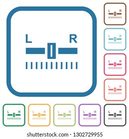 Audio balance control simple icons in color rounded square frames on white background