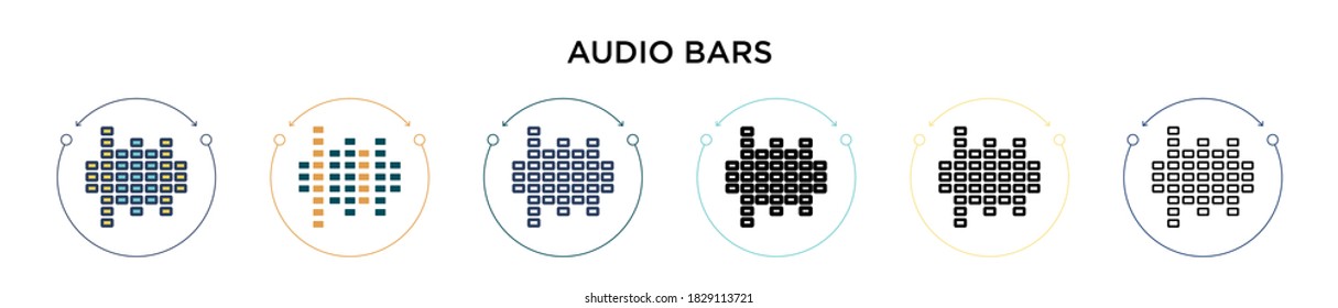 Icono de barras de audio con estilo relleno, delgado, contorno y trazo. Ilustración vectorial de dos barras de audio de color y negro los diseños de iconos vectoriales se pueden utilizar para móviles, ui, web