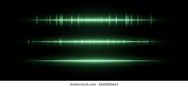 Audio beam set icon. Three glowing frequency bars with different intensity and rhythm. Suited for sound interface, tech visuals or music waveform design.
