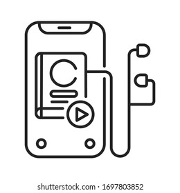 Audio book black line icon. A general term for a book that you listen to, usually narrated by a real person. Pictogram for web page, mobile app, promo. UI UX GUI design element. Editable stroke