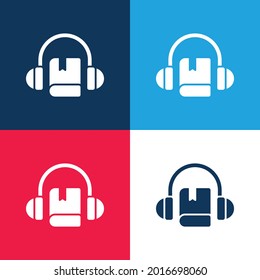 Audio Book blue and red four color minimal icon set