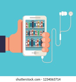 audio book concept vector illustration, book with earphones