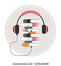 Audio book concept vector isolated. Online education and learning. Internet library, interesting literature in the headphones.