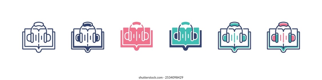 audio book course earphone icon set online podcast listening course vector digital media education study learning symbol illustration