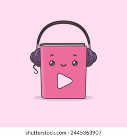 Audio book cute kawaii mascot cartoon character vector illustration