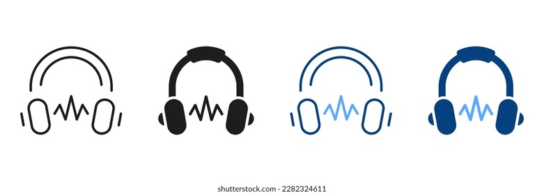 Audio Book and Ebook Color Icons. Headphone Silhouette and Line Icon Set. Online Education and Learning Concept. Distance Education Symbol Collection. Earphone Pictogram. Isolated Vector Illustration.