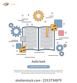 Audio book flat contour style vector concept illustration