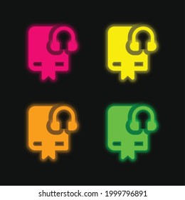 Audio Book four color glowing neon vector icon