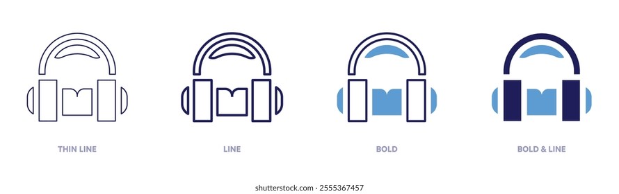 Audio book icon in 4 different styles. Thin Line, Line, Bold, and Bold Line. Duotone style. Editable stroke.