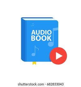 Audio Book icon with download play button. Online digital library concept. Vector illustration.