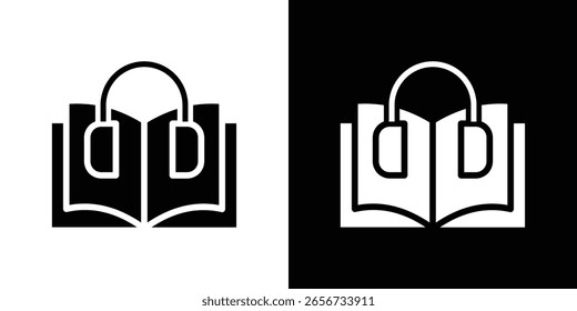 Icono de libro de audio en conjunto de Vector sólido negro plano