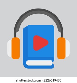 Icono de libro de audio en estilo plano, uso para presentación de aplicación móvil del sitio web