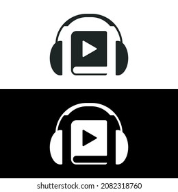 Audio book icon, learn to listen icon, online book with headphone icon. audio book icon isolated on black and white design