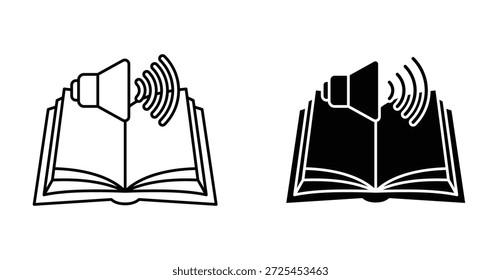 Icono de libro de audio. Línea con trazo editable y plano para el Web