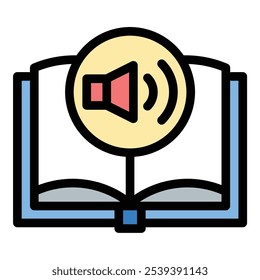Audio Book Icon Listening Experience in Flat Line Color Style