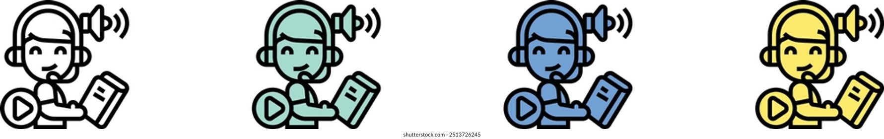 audio book icon. Outline, Green, Blue and Yellow Style Design Isolated On White Background