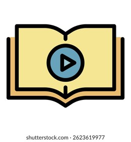 Icono de libro de audio. Esquema de Vector de libro de audio de color plano aislado