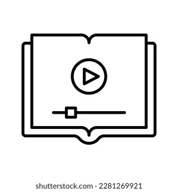 Audio book icon. Play button and book. Online learning concept. Audio guide sign isolated on white background. Vector Illustration