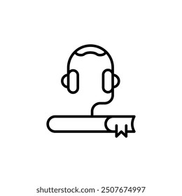 Audio book icon. A simple vector illustration depicting a pair of headphones connected to a book, symbolizing the concept of audiobooks. Ideal for use in online libraries. Vector illustration