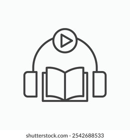 Ícone de audiolivro em linhas finas pretas