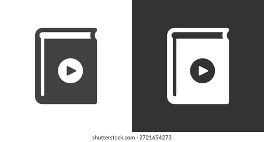 Video Icono de libro de audio o aprendizaje. Icono de la serie de glifos sólidos