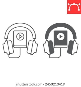 Audio book line and glyph icon, e-learning and online education, headphones and e-book vector icon, vector graphics, editable stroke outline sign, eps 10.