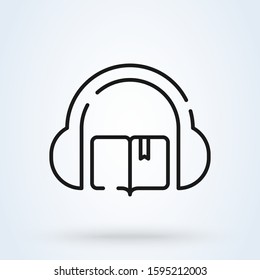 audio book line and headphones, vector modern icon design illustration