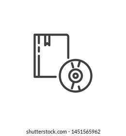 Audio book line icon. linear style sign for mobile concept and web design. Book and compact disk outline vector icon. Symbol, logo illustration. Vector graphics