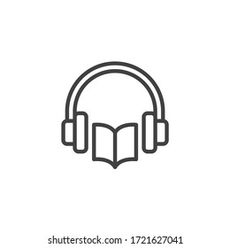 Icono de línea del libro de audio. signo de estilo lineal para concepto móvil y diseño web. Icono vectorial de contorno de libro y auriculares. Símbolo, ilustración del logotipo. Gráficos vectoriales
