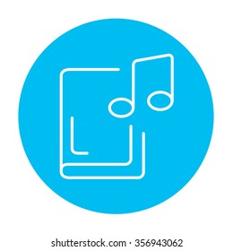 Audio book line icon for web, mobile and infographics. Vector white icon on the light blue circle isolated on white background.