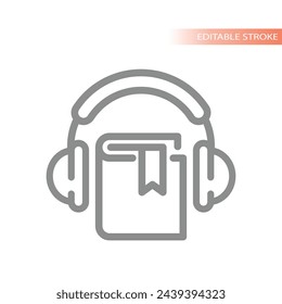 Audio-Buch-Zeile Vektor-Symbol. Buchen Sie mit Headset oder Kopfhörer Outline.