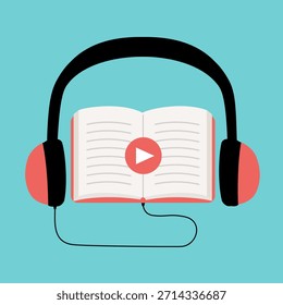 Livro de áudio para ouvir e-books. Ilustração vetorial sobre fundo branco.