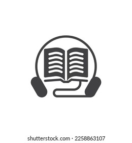 Audio book listening vector icon. filled flat sign for mobile concept and web design. Book and headphones glyph icon. Symbol, logo illustration. Vector graphics