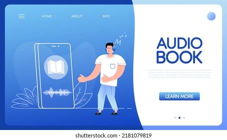 Audio book people in flat style. Vector background. Ui design.