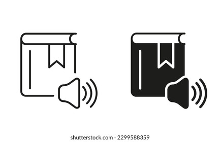 Audio Book Silhouette and Line Icon Set. Ebook Black Signs. Online Education and Learning Concept. Audio Literature Pictogram Collection. Vector Isolated Illustration.